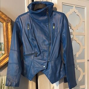 G.I.L.I. Sz 2 Blue Leather Moto Jacket